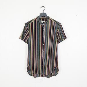MR TURK Men's Knit Short Sleeve button up Shirt Multi color stripe size Medium